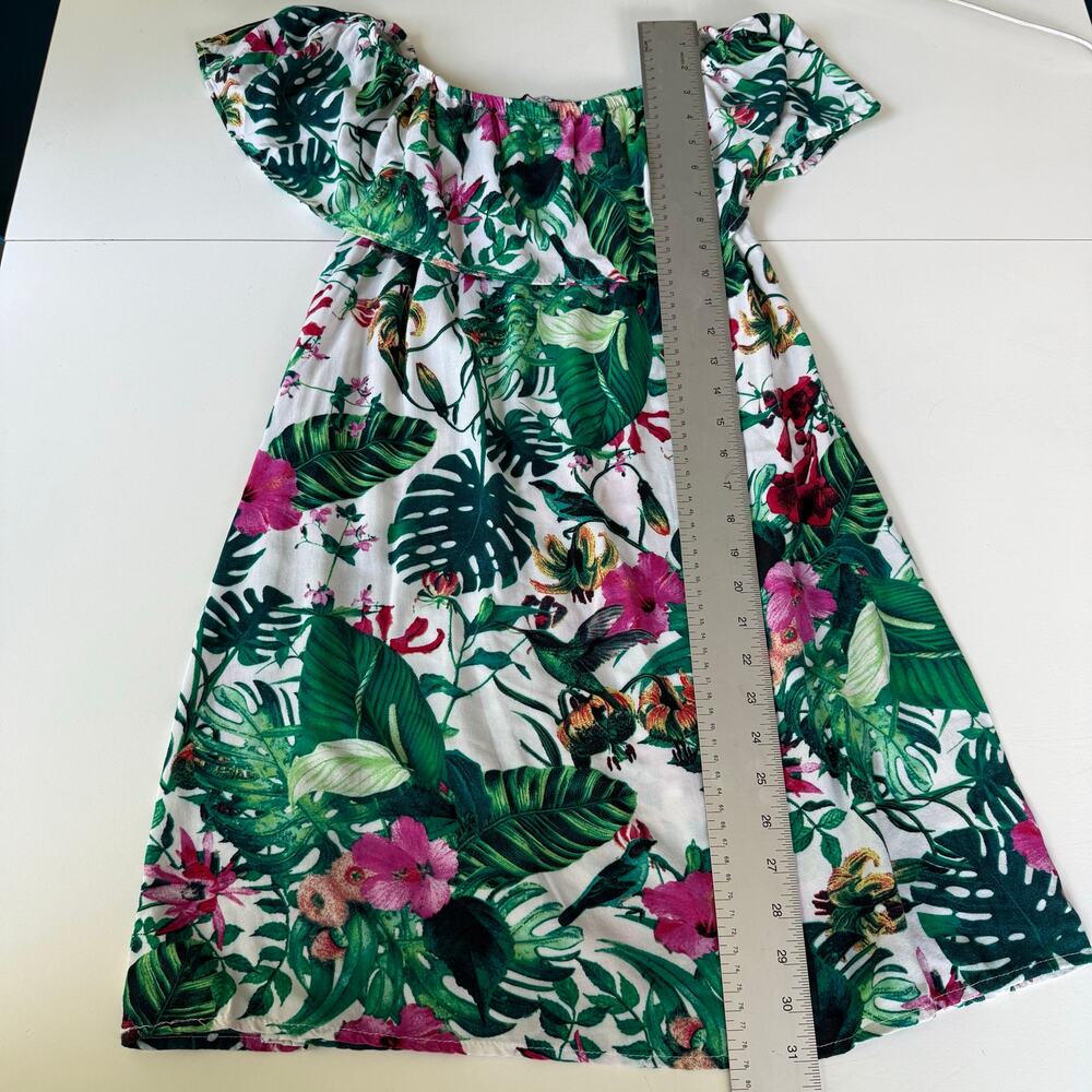 IRIS Tropical Floral Mini Dress Rayon Off Shoulder Resortwear Women's Size Small - Picture 10 of 10